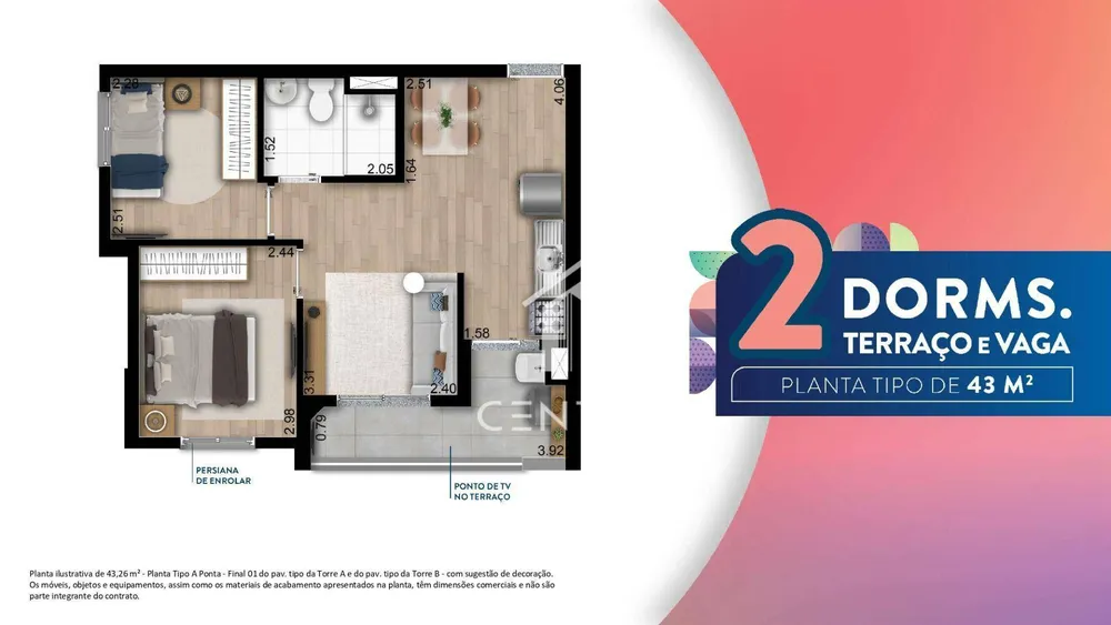 Apartamento, 2 quartos, 43 m² - Foto 3