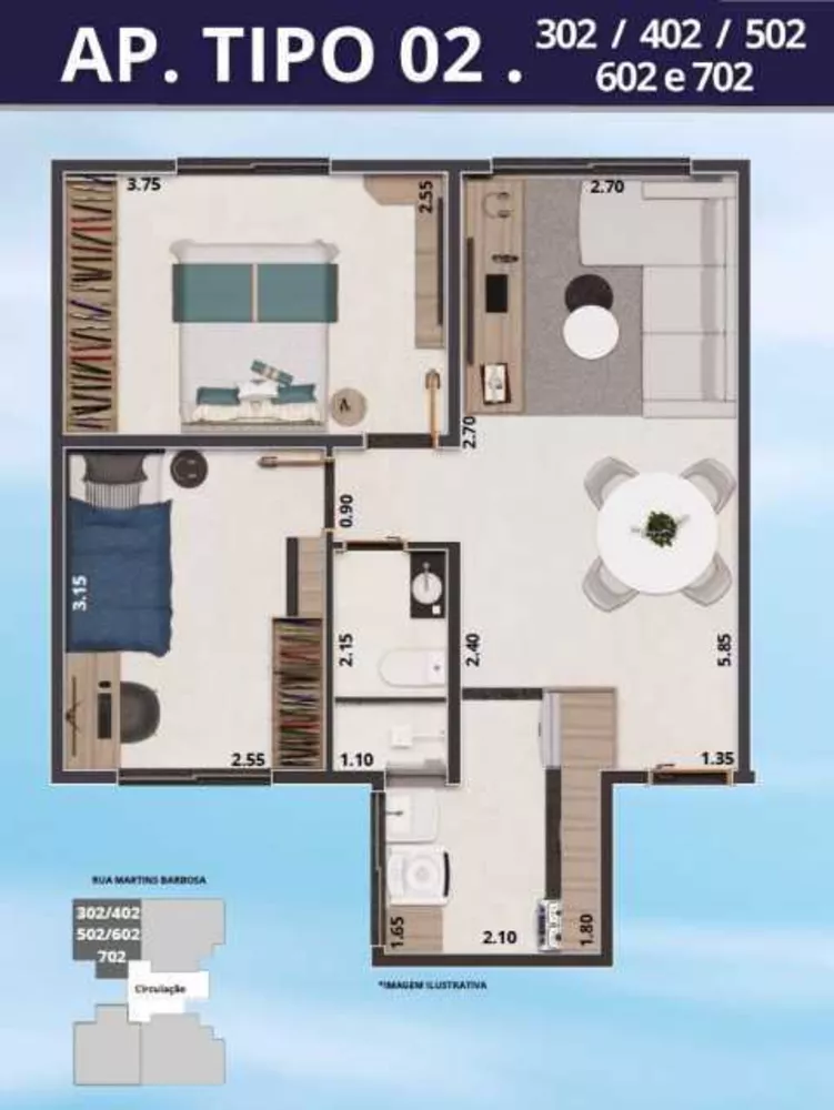 Apartamento à venda com 2 quartos, 45m² - Foto 1