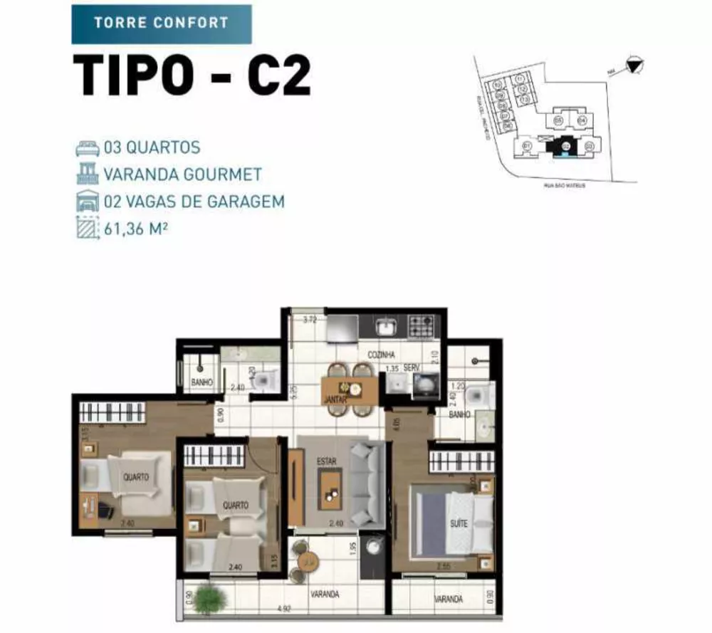 Apartamento à venda com 3 quartos, 61m² - Foto 11