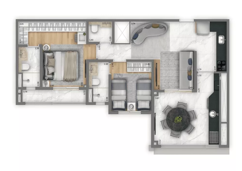 Apartamento, 2 quartos, 74 m² - Foto 1
