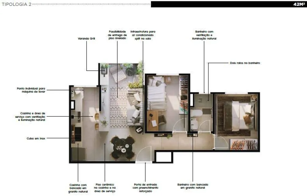 Apartamento, 2 quartos, 45 m² - Foto 1