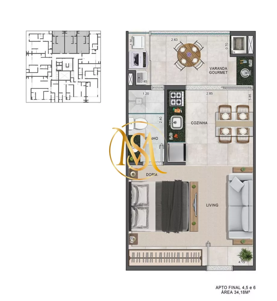 Kitnet-Studio, 34 m² - Foto 2