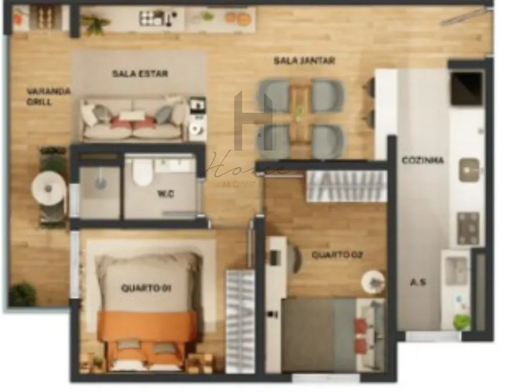 Apartamento, 2 quartos, 56 m² - Foto 2