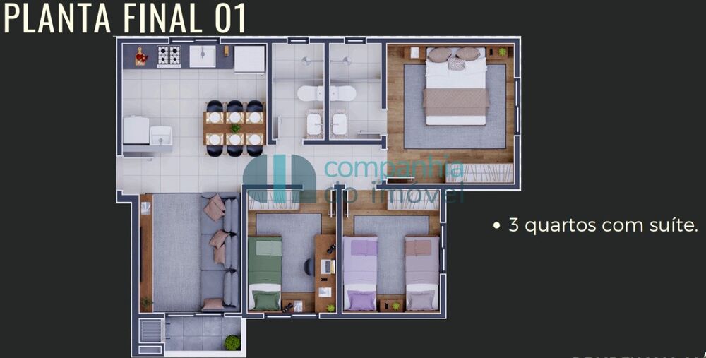 Apartamento à venda com 3 quartos, 59m² - Foto 3