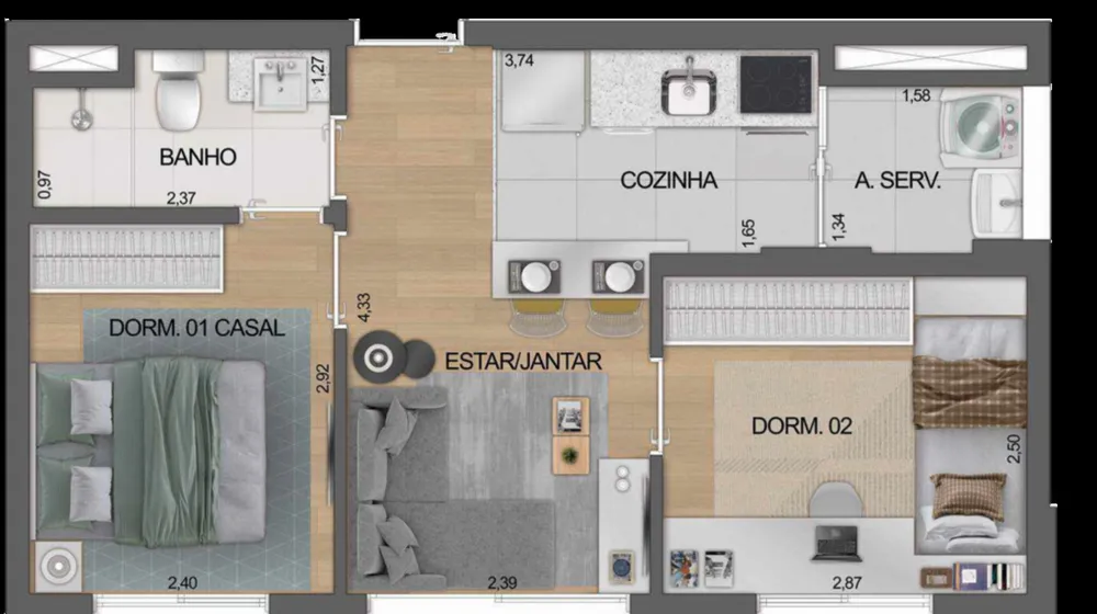 Apartamento, 2 quartos, 38 m² - Foto 1
