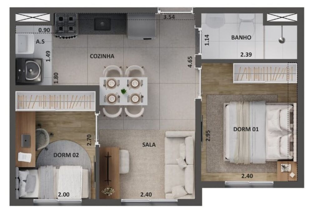 Apartamento, 2 quartos, 34 m² - Foto 2