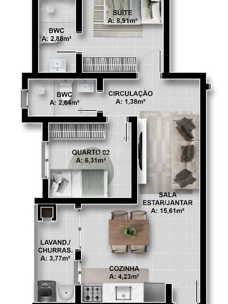 Apartamento, 3 quartos, 57 m² - Foto 1