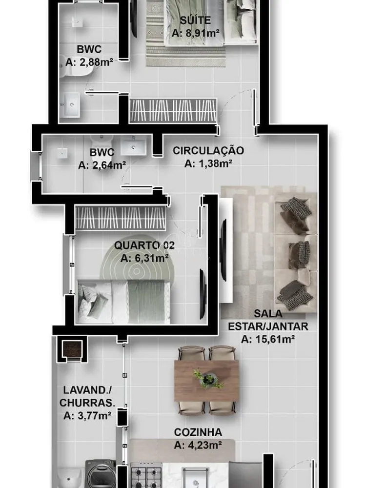 Apartamento, 3 quartos, 57 m² - Foto 3