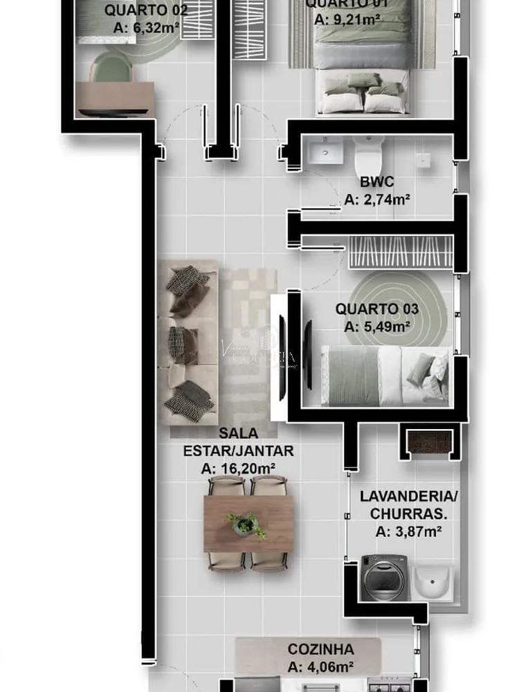 Apartamento, 3 quartos, 57 m² - Foto 4