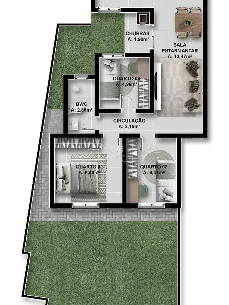 Apartamento, 3 quartos, 57 m² - Foto 2