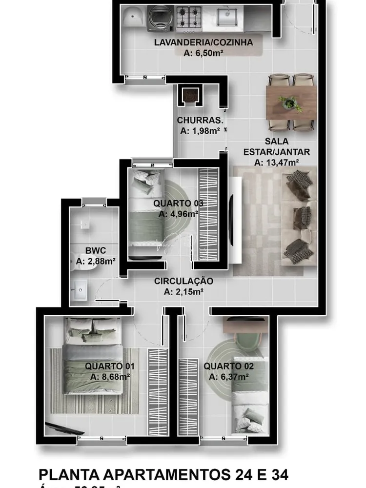 Apartamento, 3 quartos, 57 m² - Foto 6