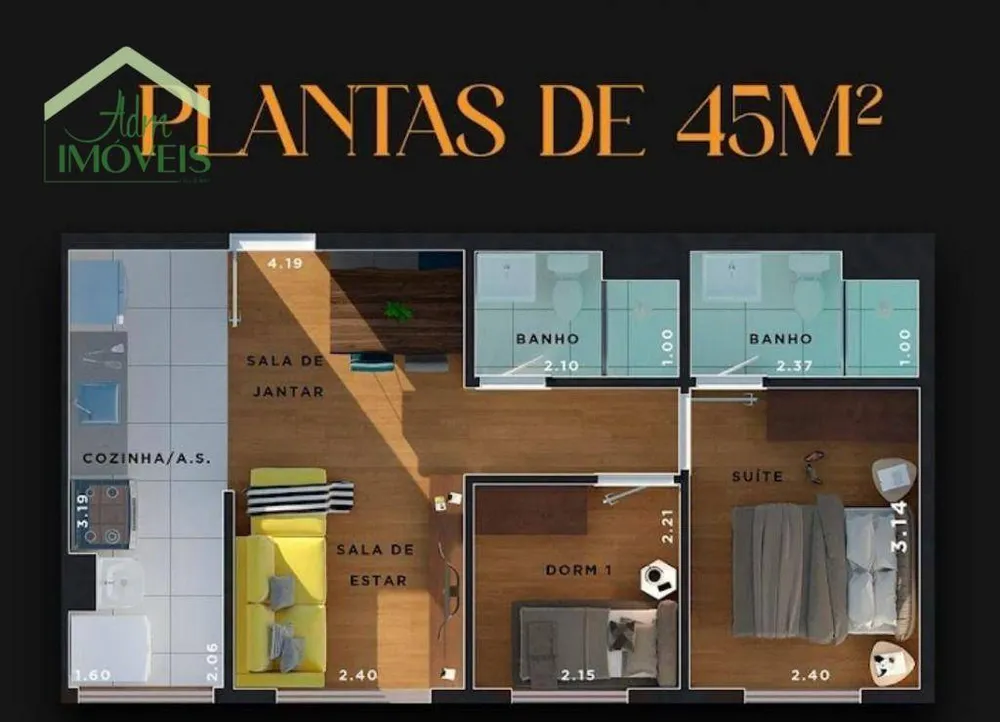 Apartamento, 2 quartos, 46 m² - Foto 3