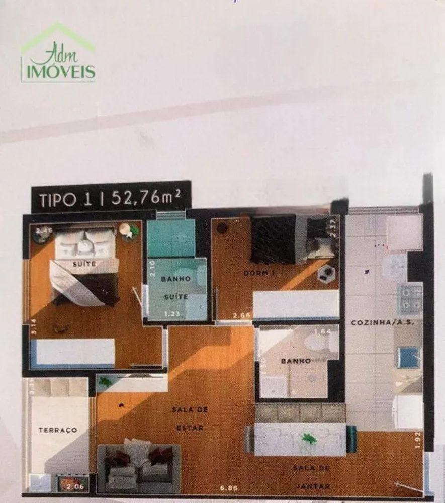 Apartamento, 2 quartos, 54 m² - Foto 1