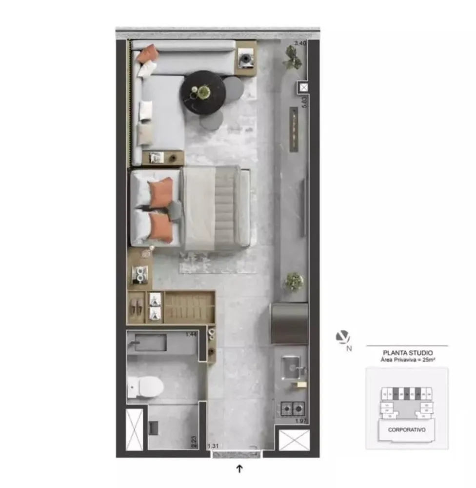 Apartamento, 1 quarto, 2532 m² - Foto 7