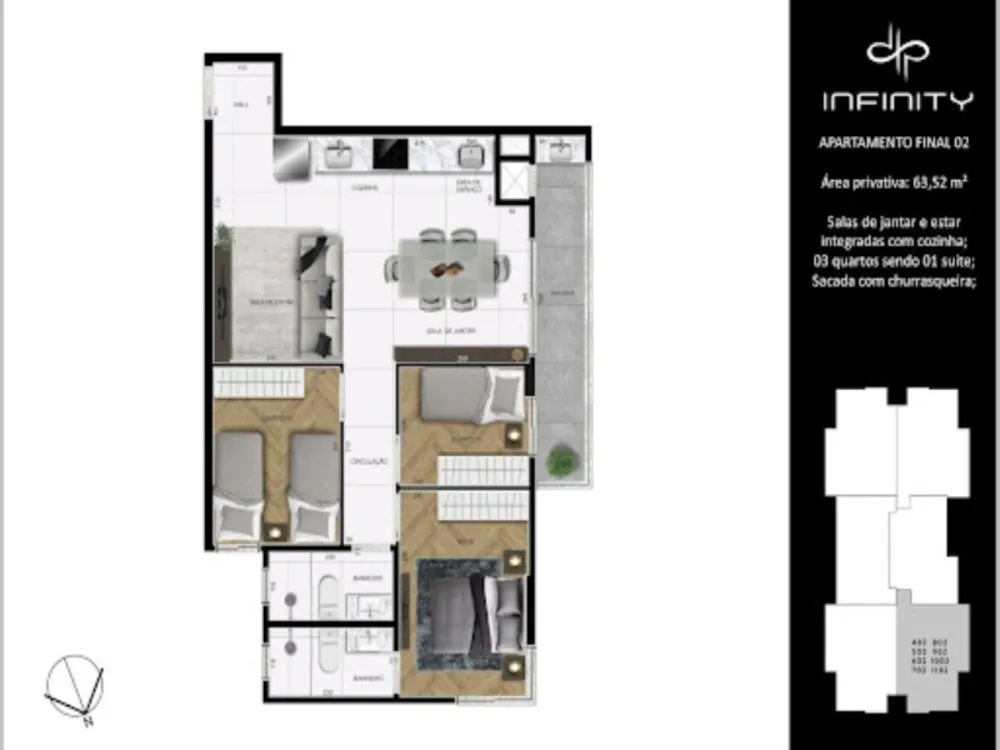 Apartamento, 3 quartos, 56 m² - Foto 2
