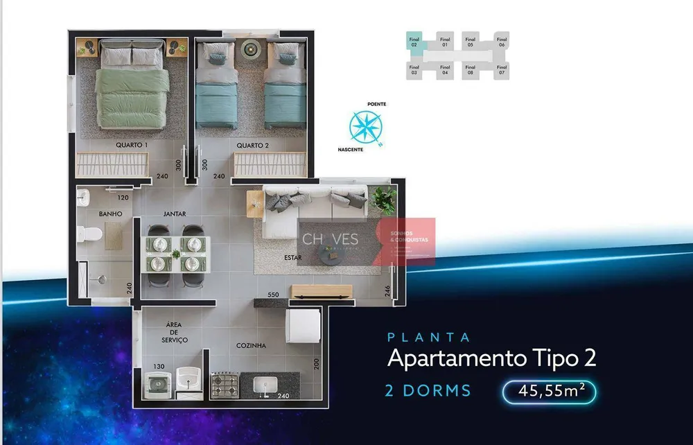 Apartamento, 2 quartos, 45 m² - Foto 2