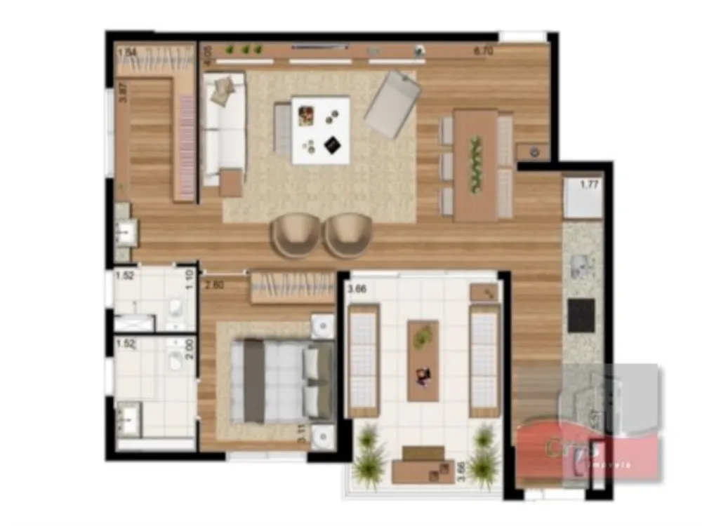 Apartamento, 1 quarto, 52 m² - Foto 3