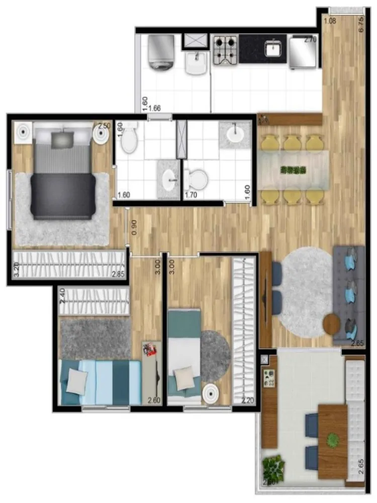 Apartamento, 3 quartos, 67 m² - Foto 1