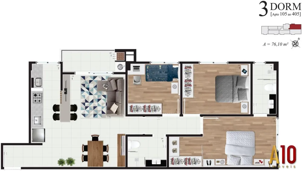 Apartamento, 3 quartos, 76 m² - Foto 9