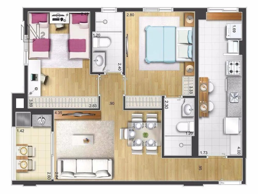 Apartamento, 2 quartos, 66 m² - Foto 2