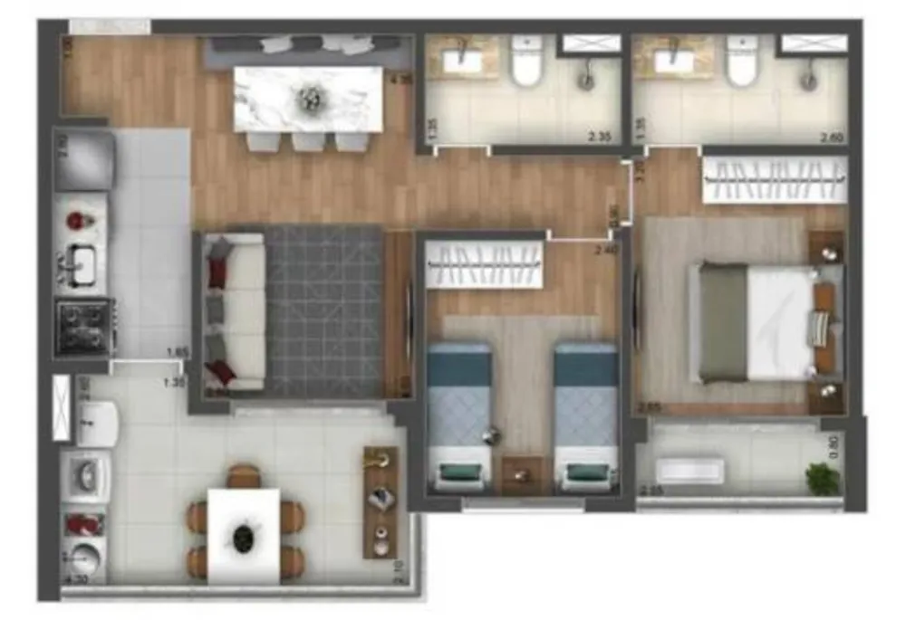 Apartamento, 2 quartos, 65 m² - Foto 2