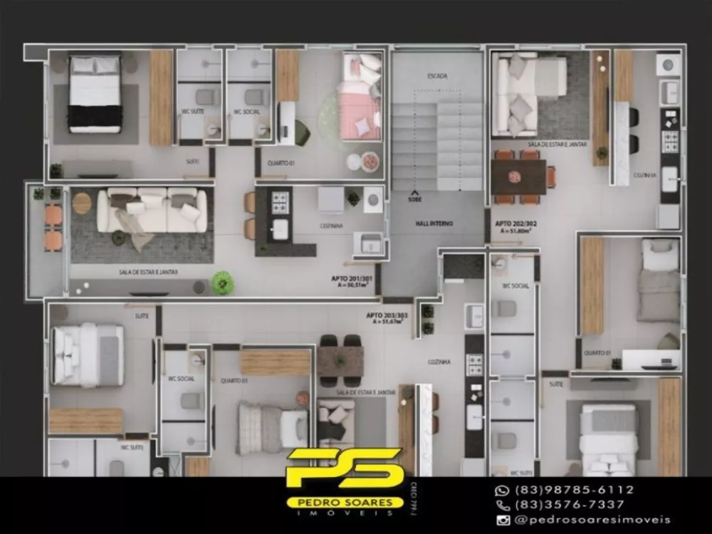 Apartamento à venda com 2 quartos, 55m² - Foto 3