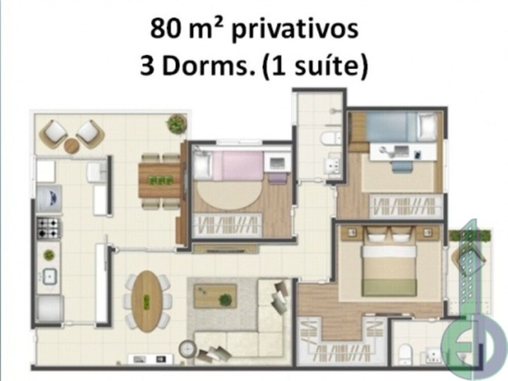 Apartamento, 3 quartos, 80 m² - Foto 1