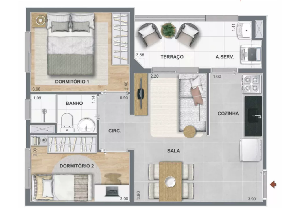 Apartamento, 2 quartos, 34 m² - Foto 3