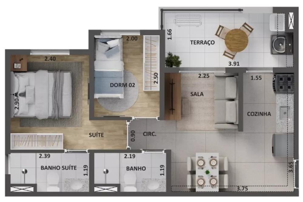 Apartamento, 2 quartos, 34 m² - Foto 2