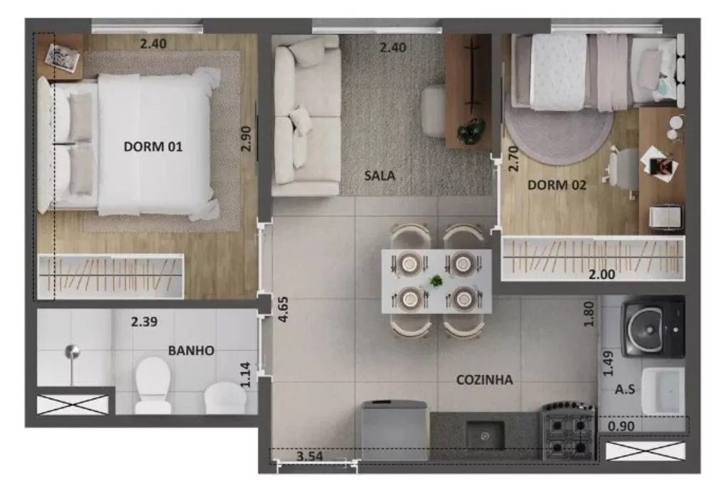 Apartamento, 2 quartos, 37 m² - Foto 3