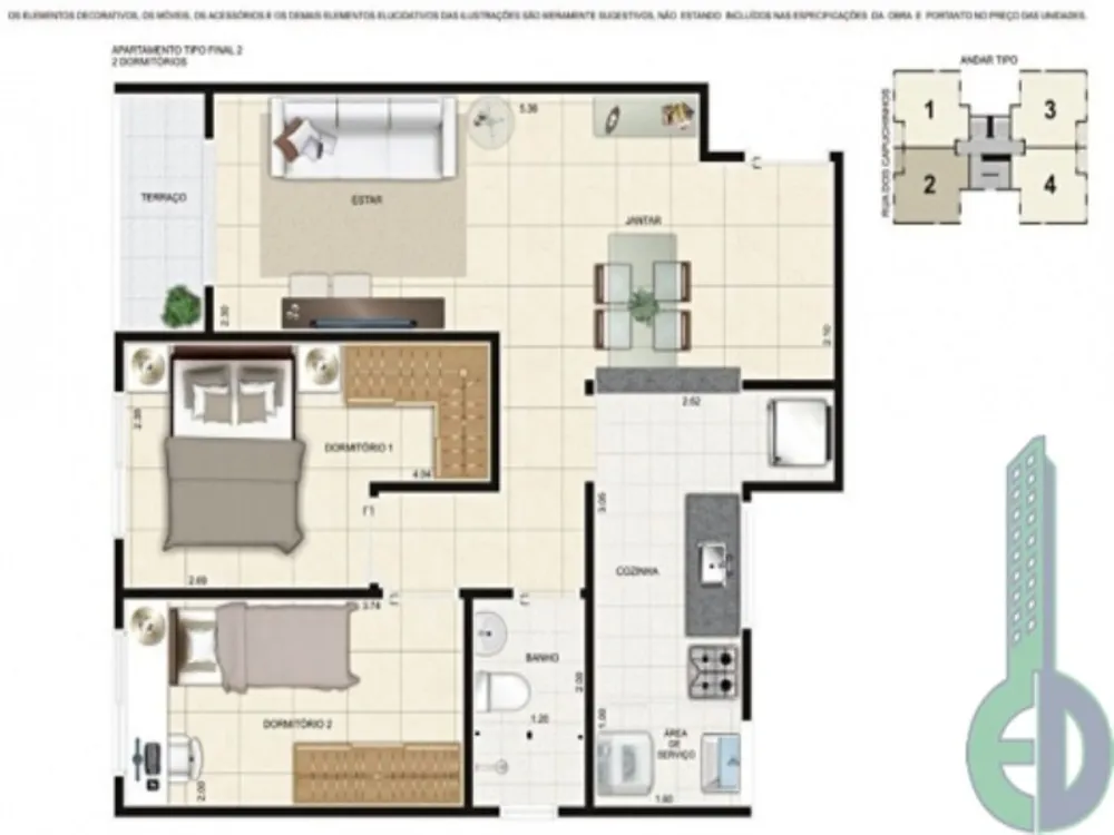 Apartamento, 2 quartos, 53 m² - Foto 1