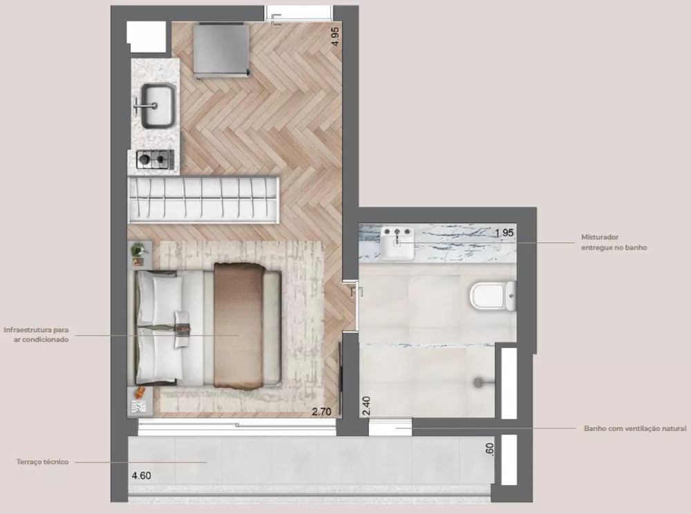 Apartamento, 1 quarto, 42 m² - Foto 2