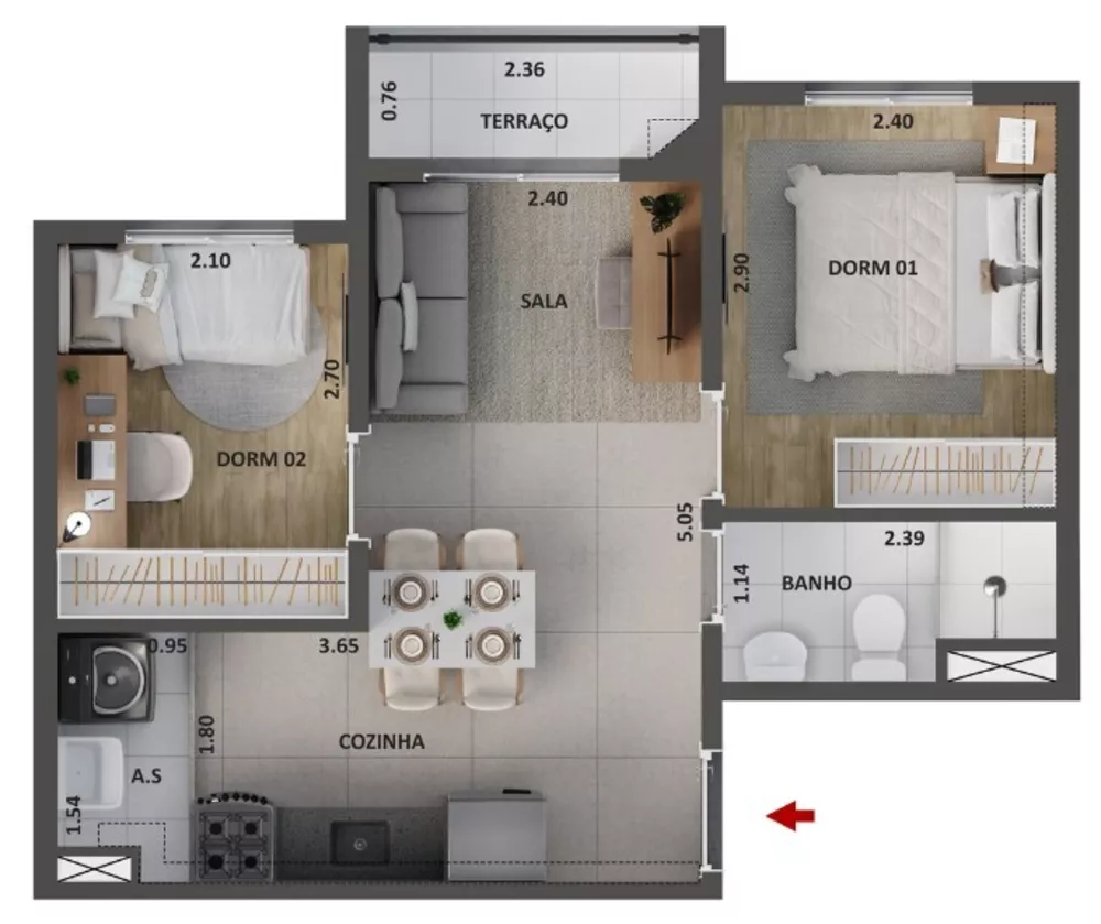 Apartamento, 2 quartos, 45 m² - Foto 7