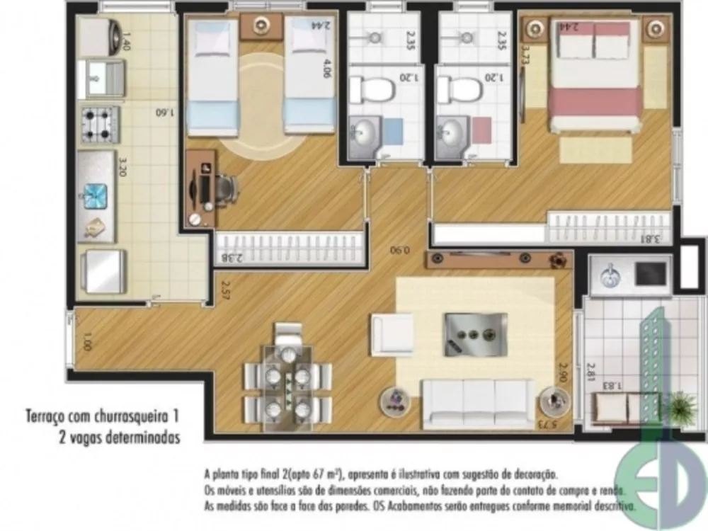 Apartamento à venda com 2 quartos, 67m² - Foto 2