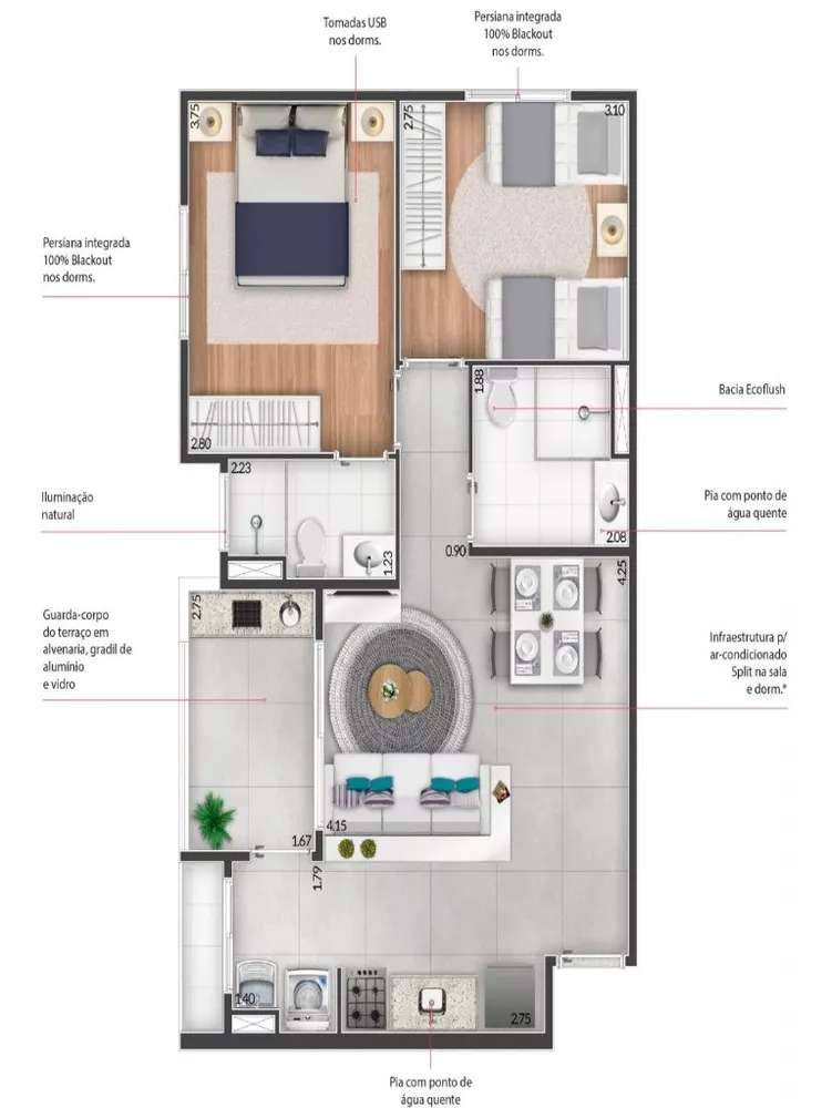 Apartamento à venda com 2 quartos, 60m² - Foto 3