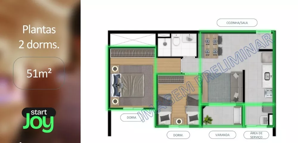 Apartamento, 2 quartos, 51 m² - Foto 1