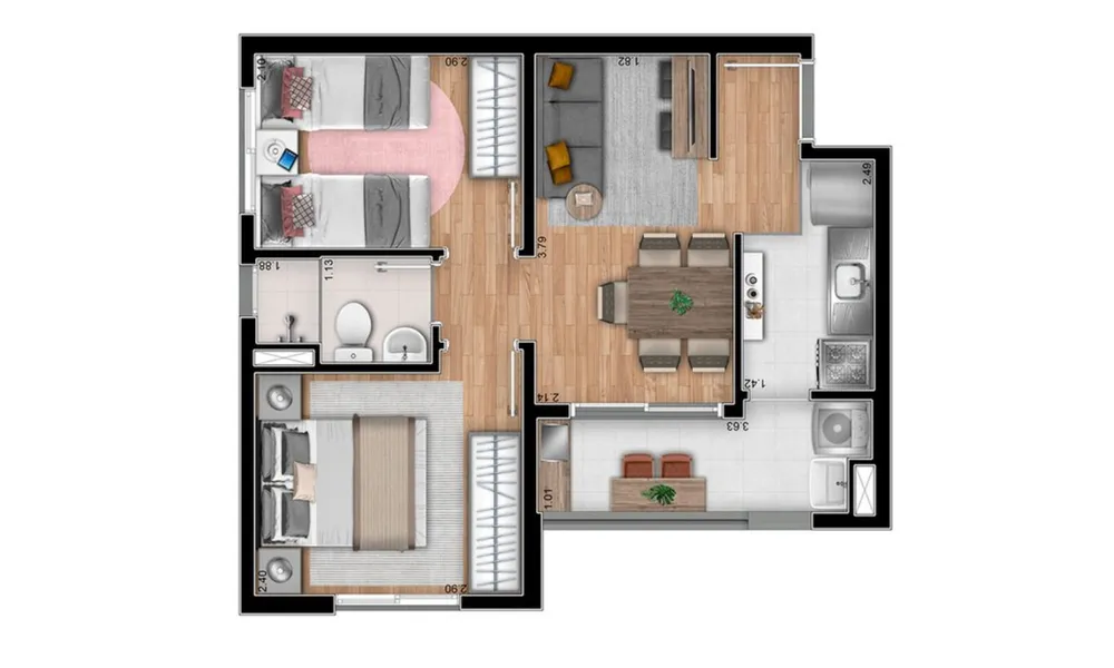 Apartamento, 2 quartos, 34 m² - Foto 3
