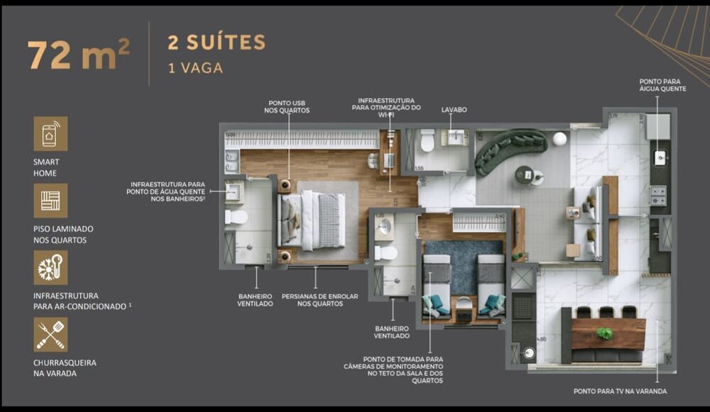 Apartamento, 2 quartos, 72 m² - Foto 2