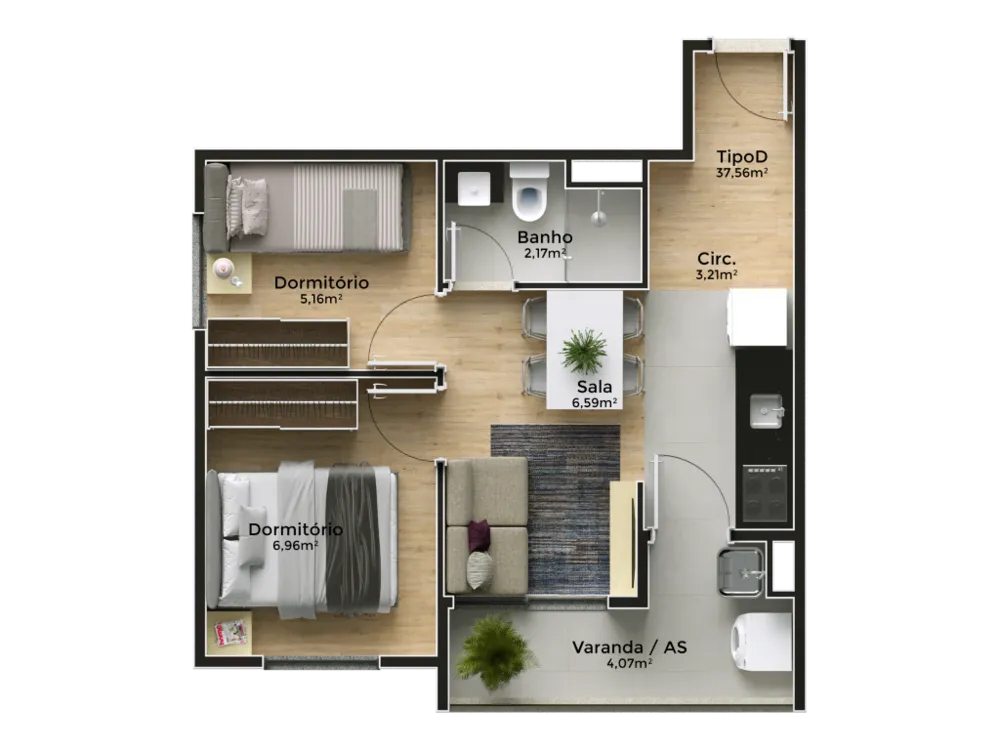 Apartamento, 2 quartos, 37 m² - Foto 3