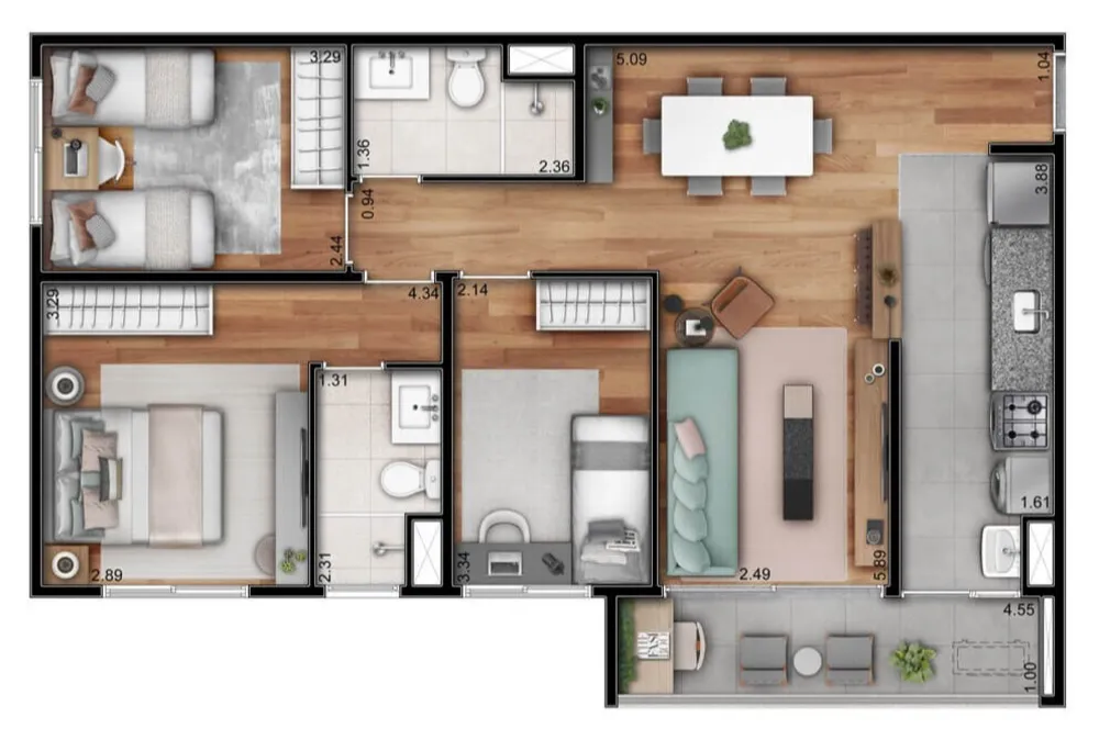 Apartamento, 2 quartos, 61 m² - Foto 8