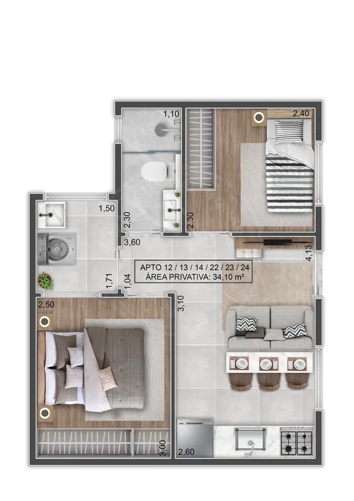 Apartamento, 2 quartos, 34 m² - Foto 2