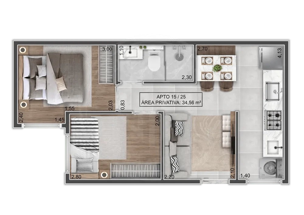 Apartamento, 2 quartos, 34 m² - Foto 3