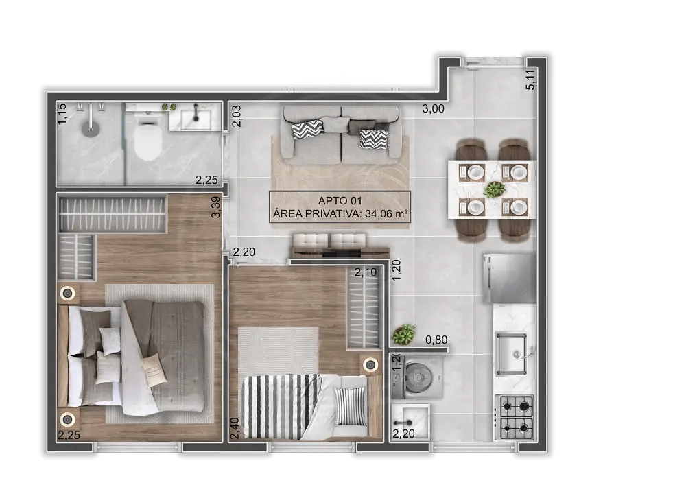 Apartamento, 2 quartos, 34 m² - Foto 1