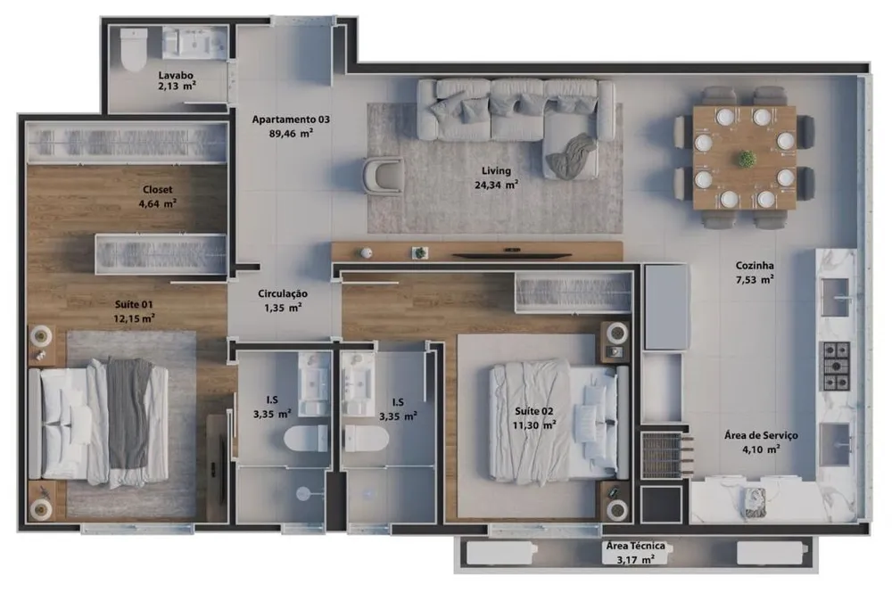 Apartamento, 3 quartos, 102 m² - Foto 3