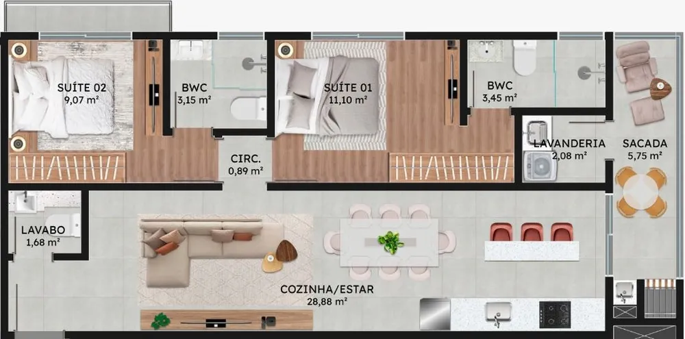 Apartamento, 2 quartos, 108 m² - Foto 1