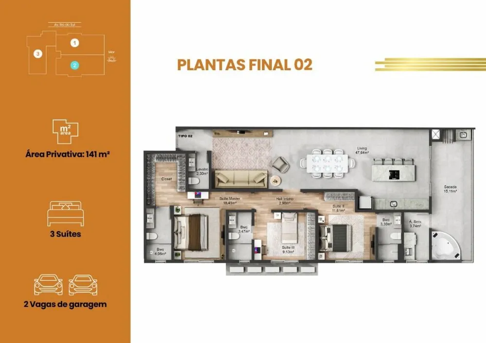 Apartamento, 3 quartos, 141 m² - Foto 3