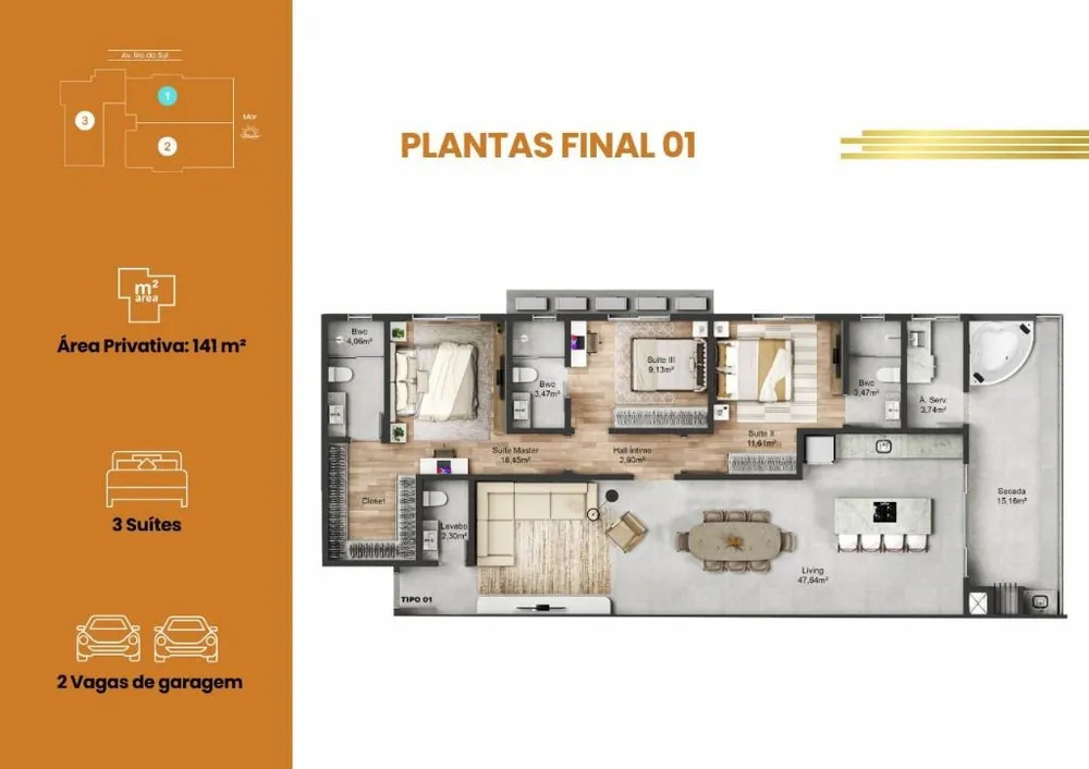 Apartamento, 3 quartos, 124 m² - Foto 3