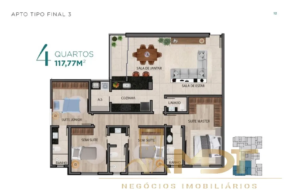 Apartamento, 4 quartos, 117 m² - Foto 1