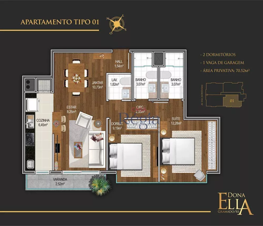 Apartamento à venda com 2 quartos, 70m² - Foto 1