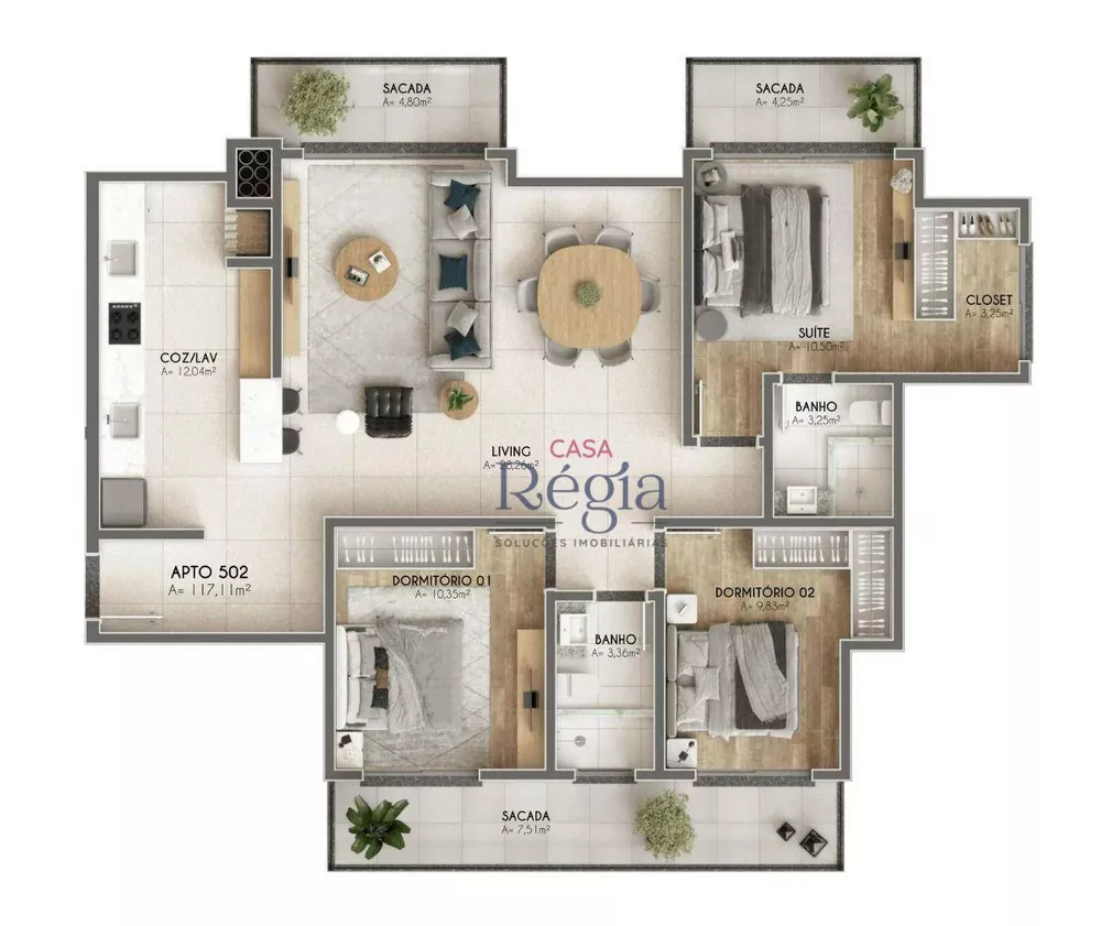 Apartamento à venda com 3 quartos, 117m² - Foto 6